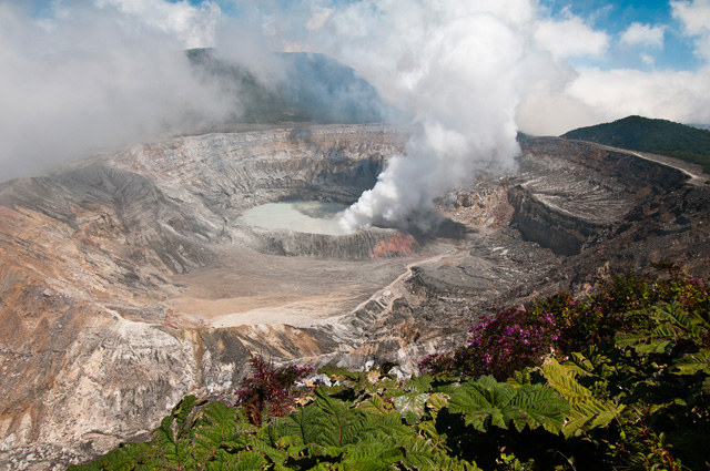 Volcano crater steam